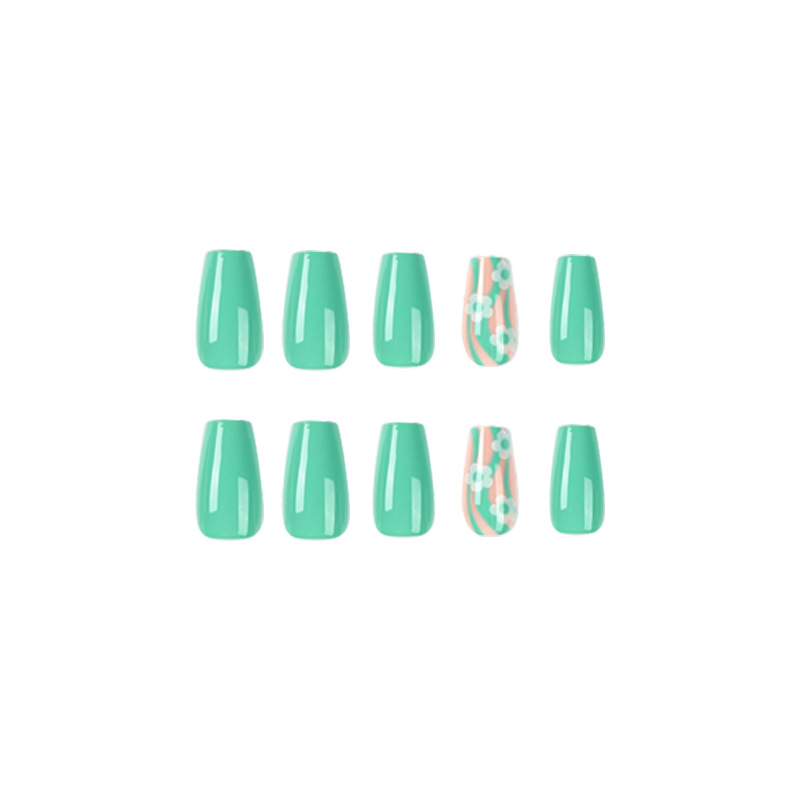 Green Florial Medium Coffin Nail