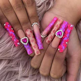 Flash Love Pink Glitter Ballerina Nail Long