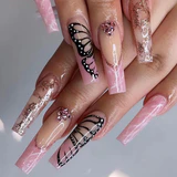 Glitter Pink Butterfly Ballerina Nail Long