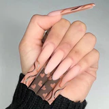 Matte Brown Lines Square Nail Long