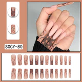 Matte Brown Lines Square Nail Long