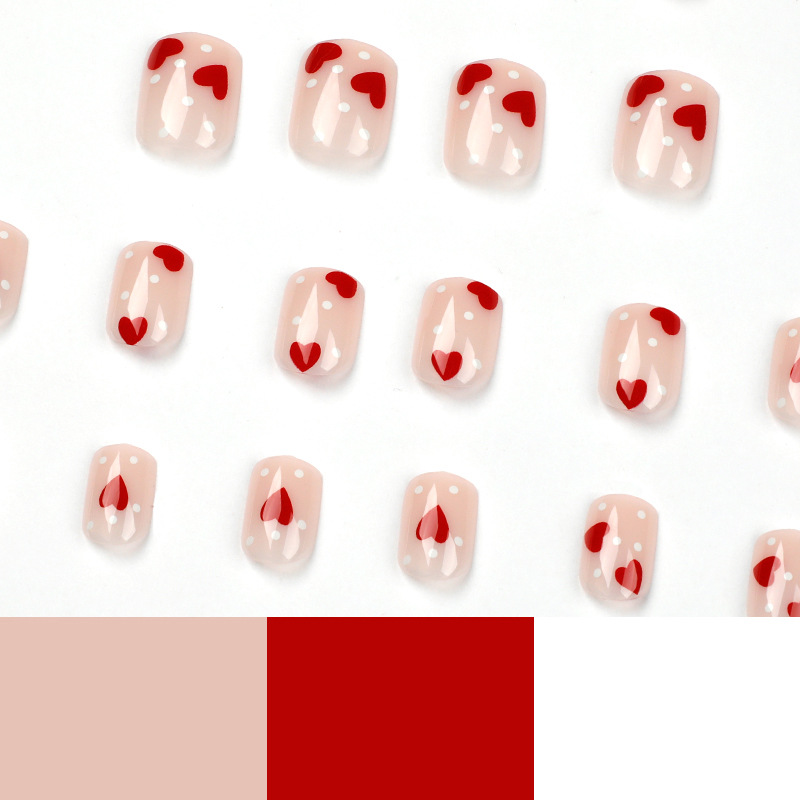 24PCS Red Heart Short Square Nail