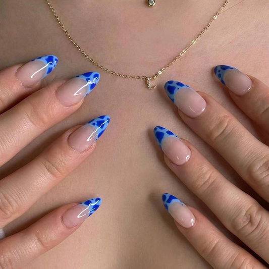 24 Stück Blue Leopard French Almond Nails