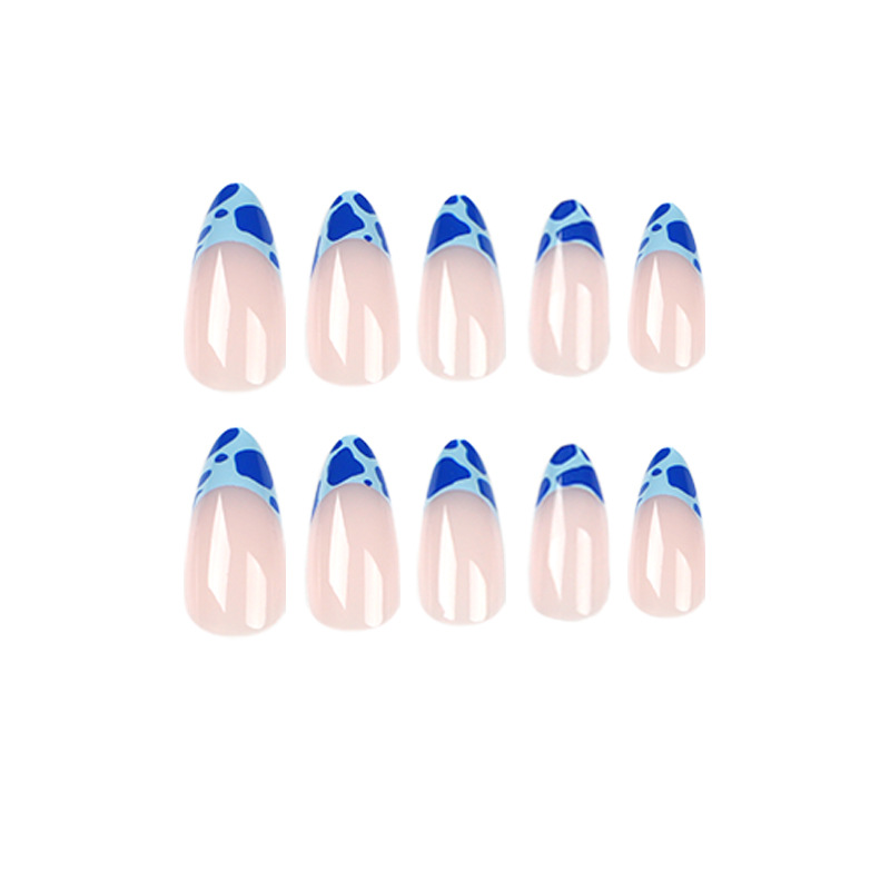 24 Stück Blue Leopard French Almond Nails