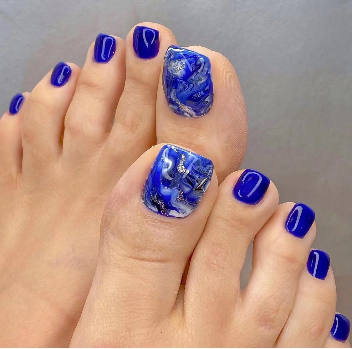 Blue Marble Toe Nails