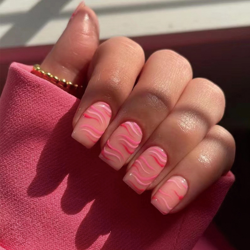 Pink Waves Square Nails