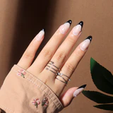 Pearl Black French Tip Almond Nail