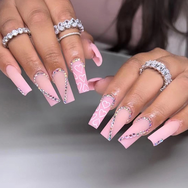 24 PCS Pink Love Press On Nails Long