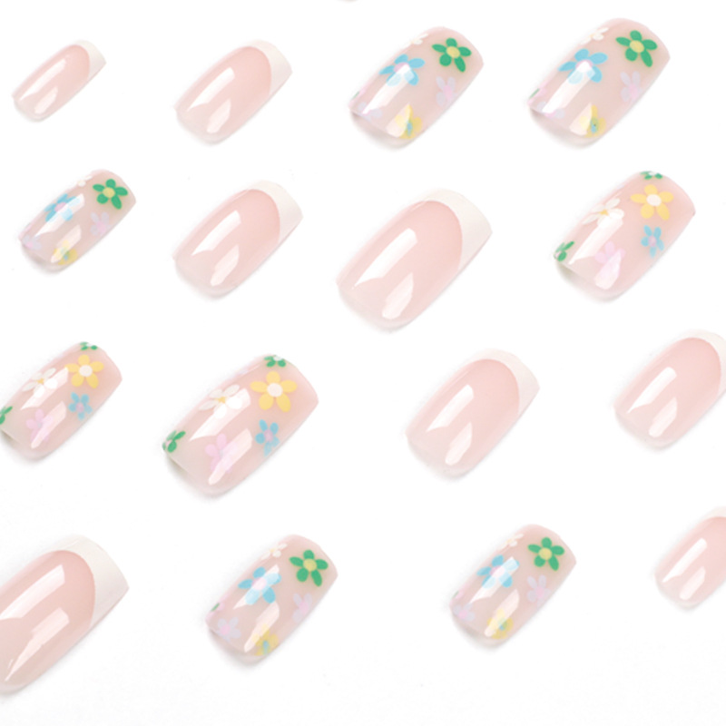 Spring Flowers French Tip Square Nails