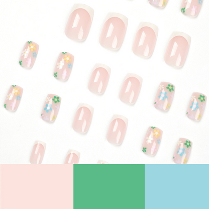 Spring Flowers French Tip Square Nails