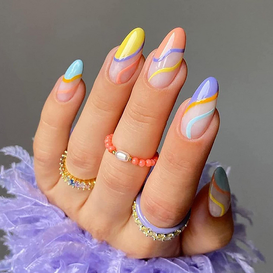 Rainbow French Almond Nails