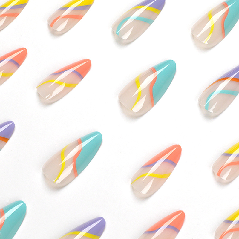 Rainbow French Almond Nails