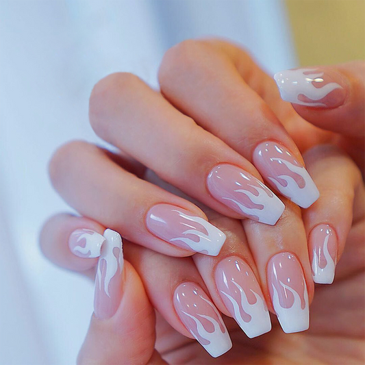 24PCS White Flame Nails