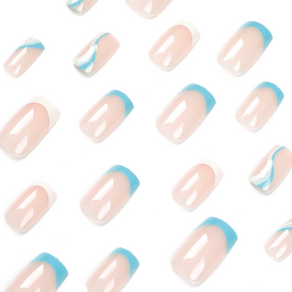 White Blue French Square Nails