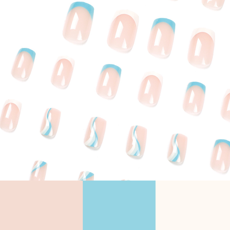 White Blue French Square Nails