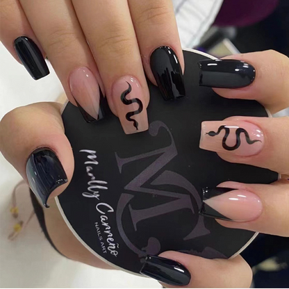 Black Snake French Tips Nails