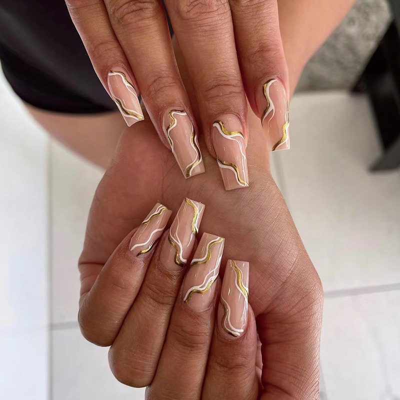 Gold Waves Medium Coffin Nails