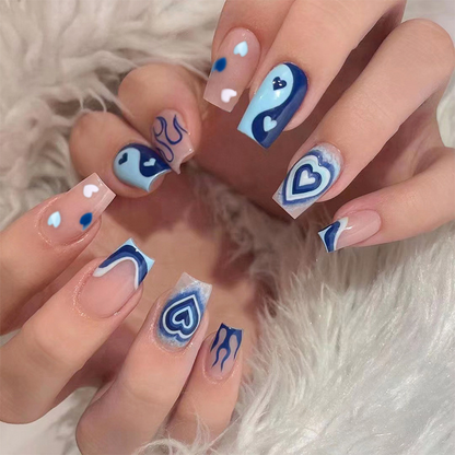 Blue Flame Yin Yang Love Square Nails