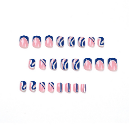 Blaue Wellen French Tip Square Short Nails