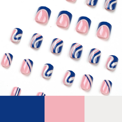 Blaue Wellen French Tip Square Short Nails