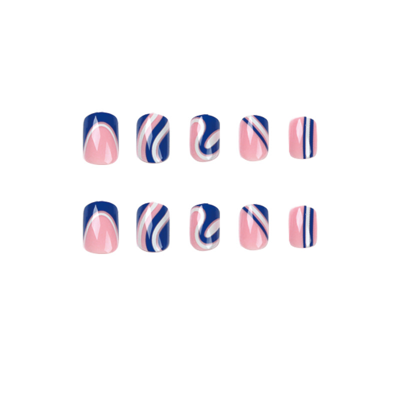 Blue Waves French Tip Square Short Nails