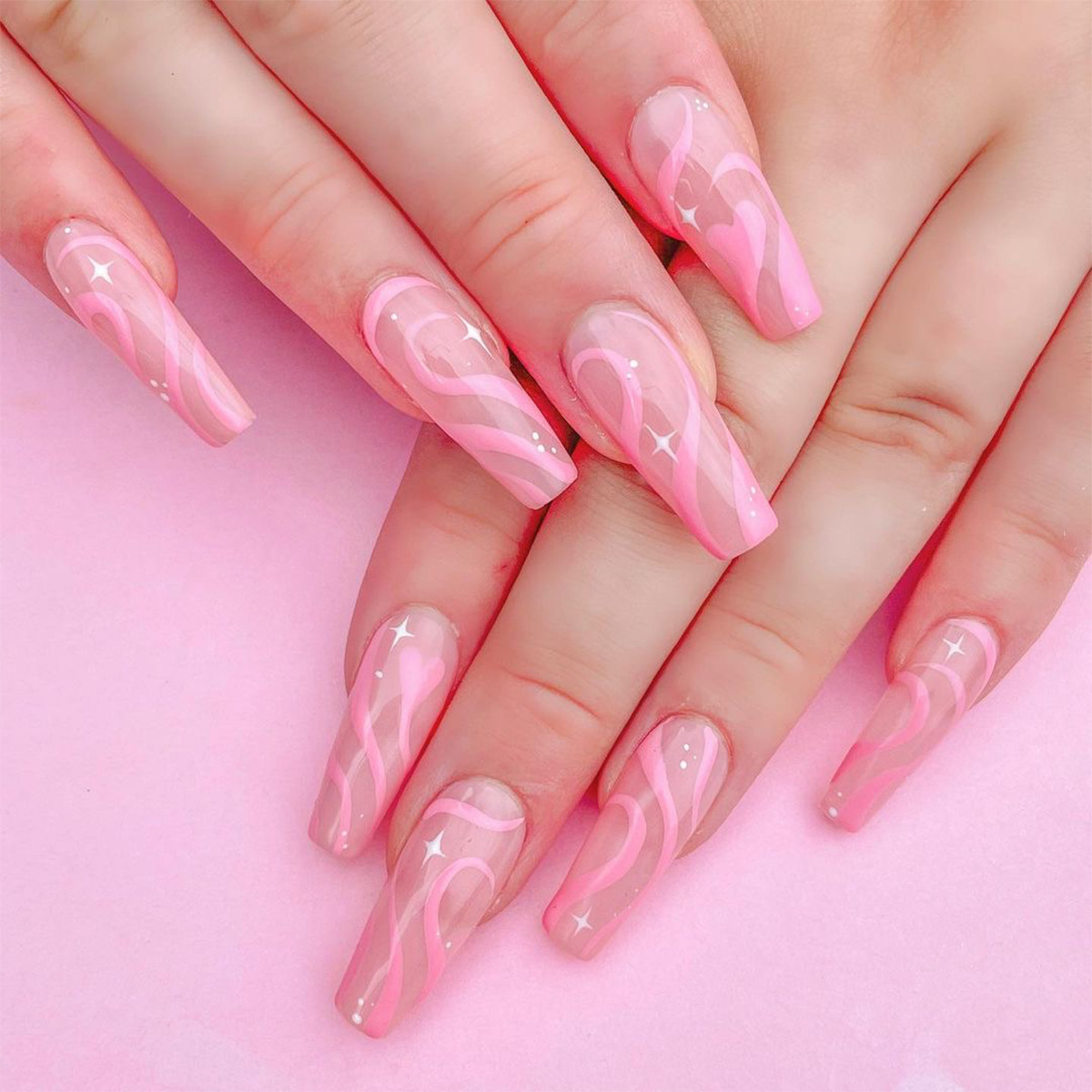 Pink Swirl Nails Medium