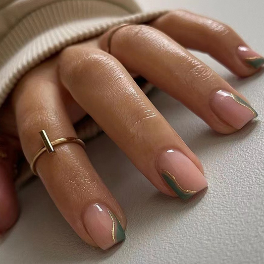 Green French Short Square Nails