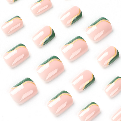 Green French Short Square Nails