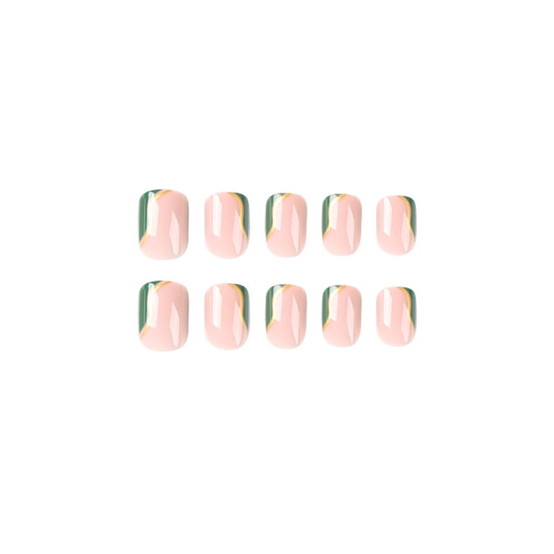 Green French Short Square Nails