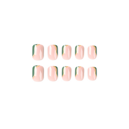 Green French Short Square Nails