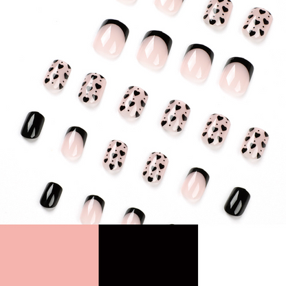 Black Heart French Tip Short Square Nails