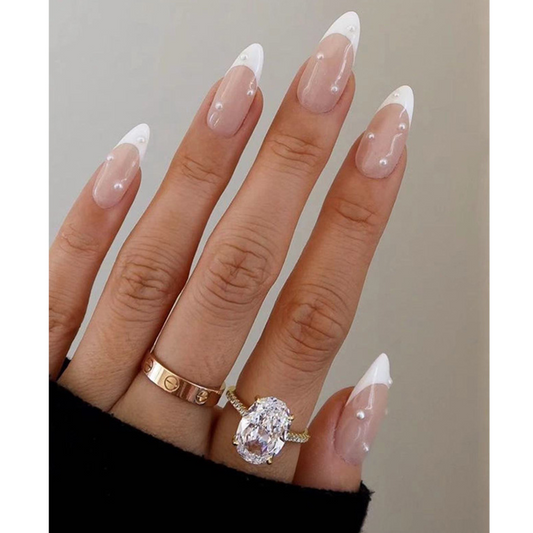 Pearl White French Tip Almond Nails