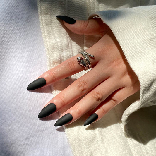 Black Matte Almond Nails Medium