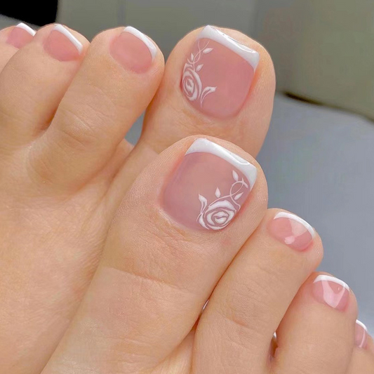 Florial French Tip Toe Nails