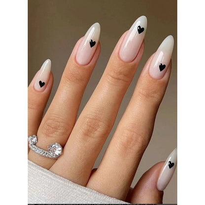 Black Love White Oval Nails Medium