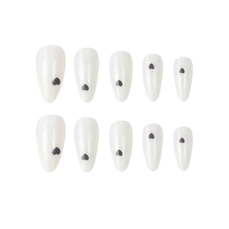 Black Love White Oval Nails Medium