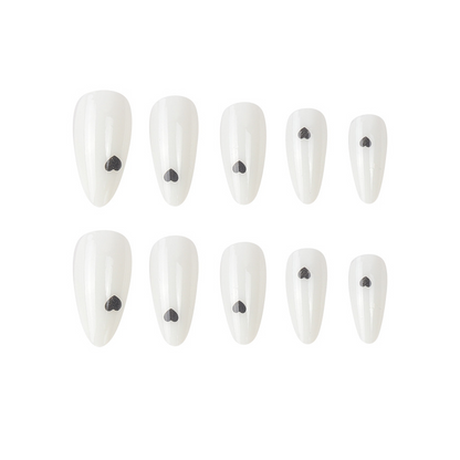 Black Love White Oval Nails Medium