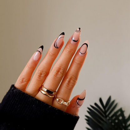 Black Lines Almond Nail Medium