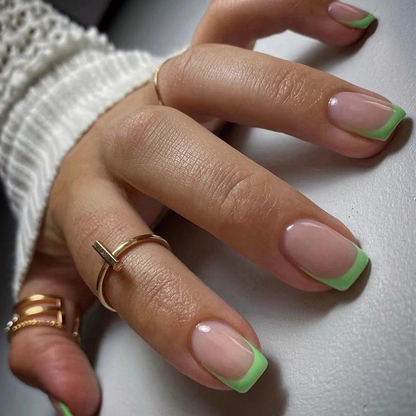 Green French Tip Short Square Nails