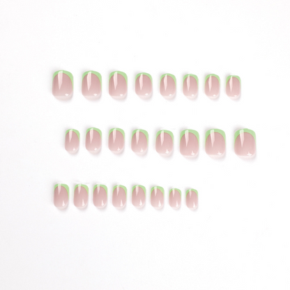 Green French Tip Short Square Nails