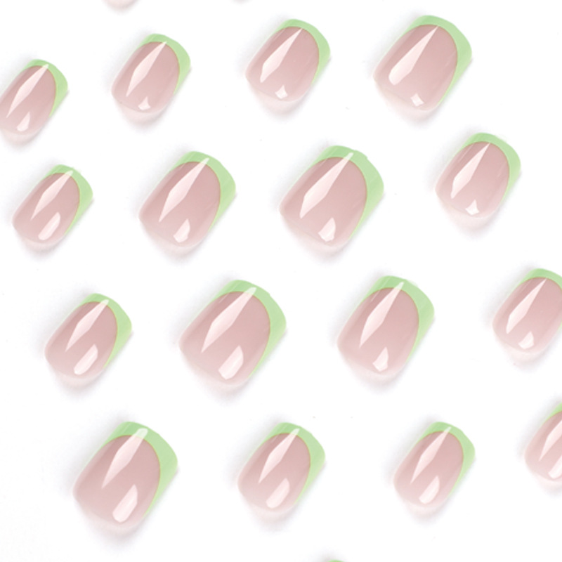 Green French Tip Short Square Nails