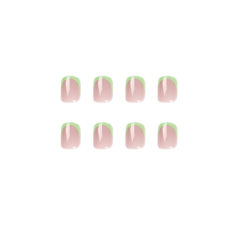 Green French Tip Short Square Nails