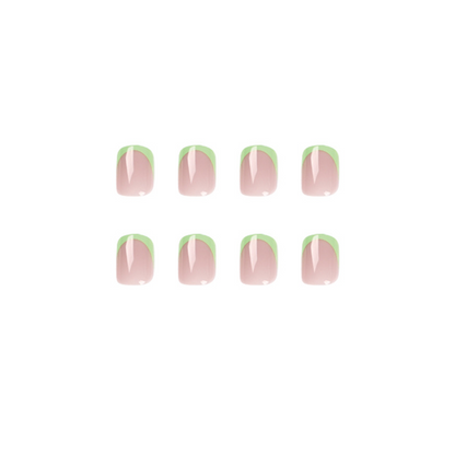 Green French Tip Short Square Nails