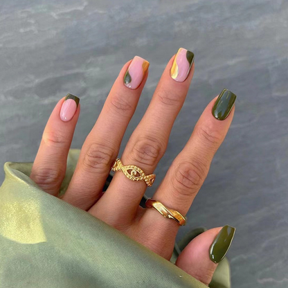 Green French Short Square Nails