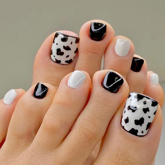 Black White Cow Toe Nails