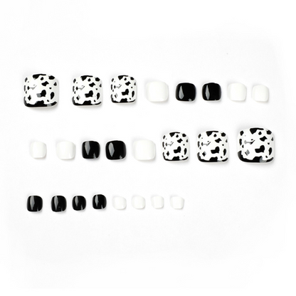 Black White Cow Toe Nails