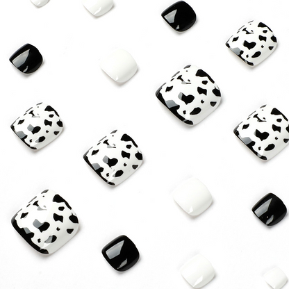 Black White Cow Toe Nails