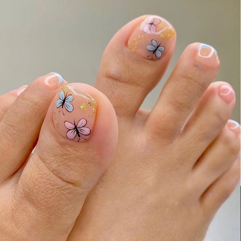 Blue Purple Butterfly Toe Nails