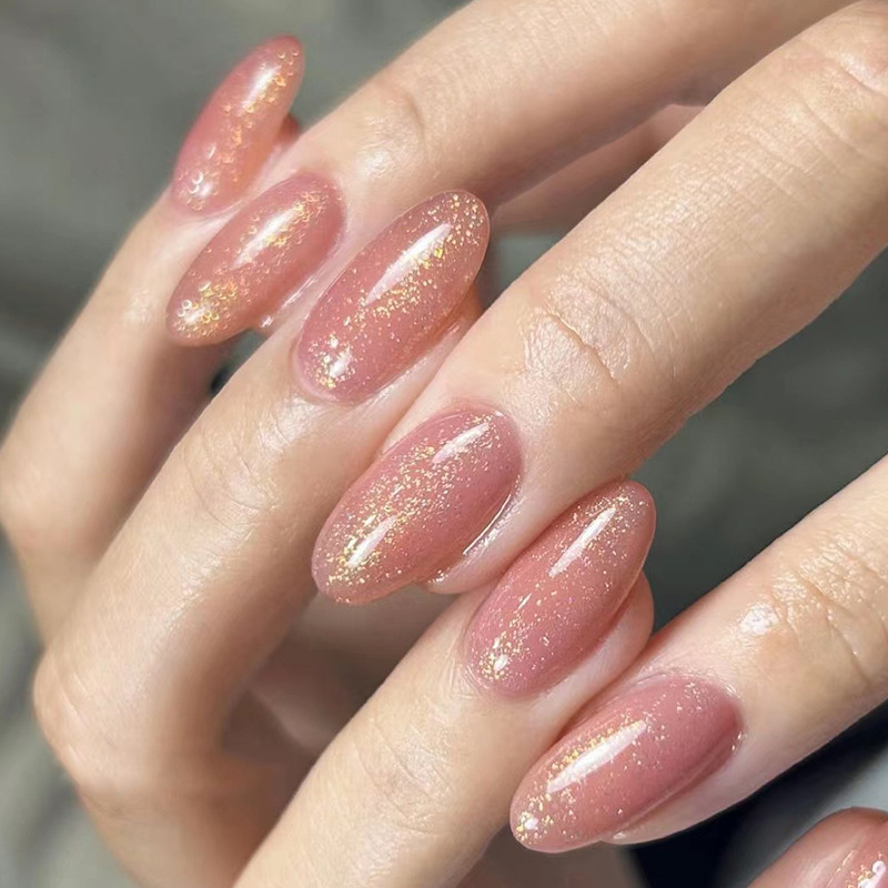 Glitter Pink Oval Nails