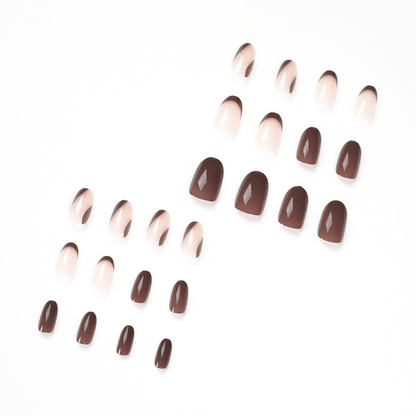 Brown French Tip Oval Nails